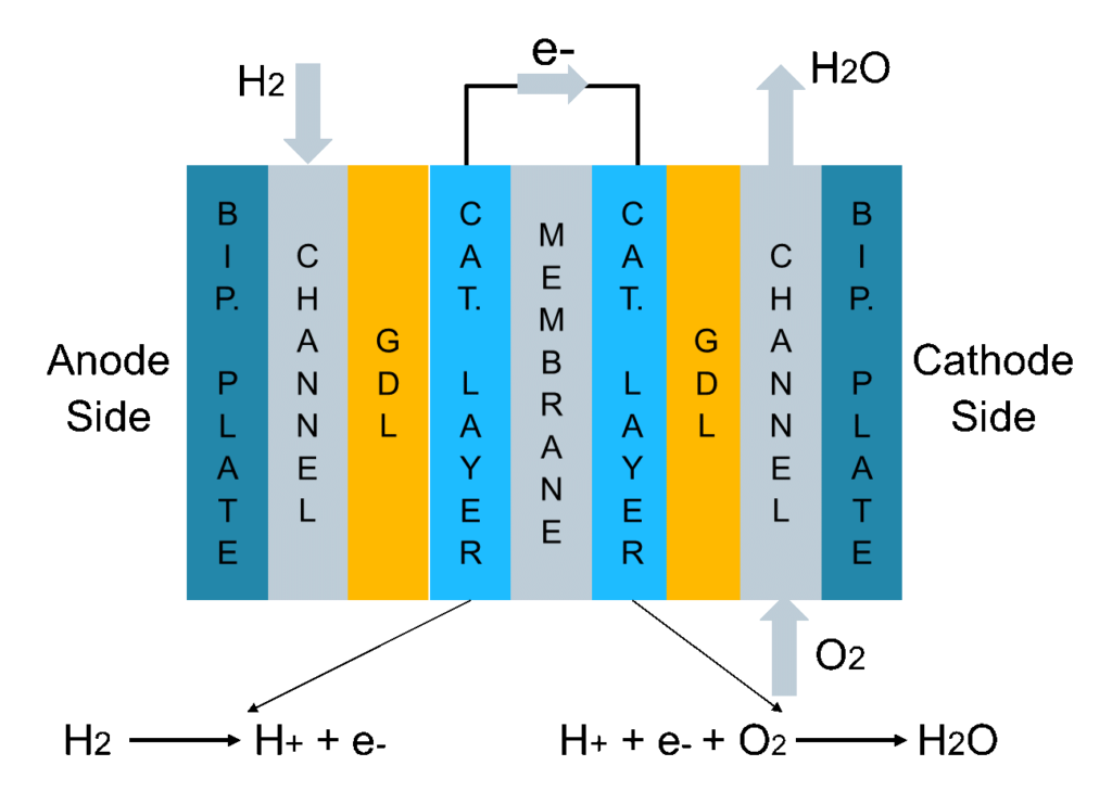 Schematic of hydrogen fuel cells