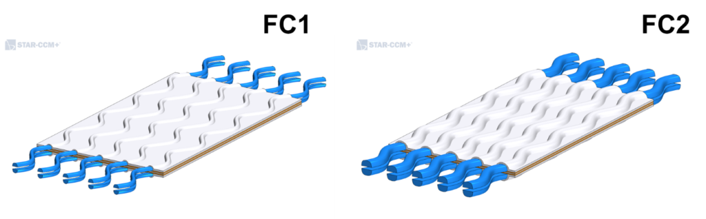 Two different geometries for a hydrogen fuel cell. 