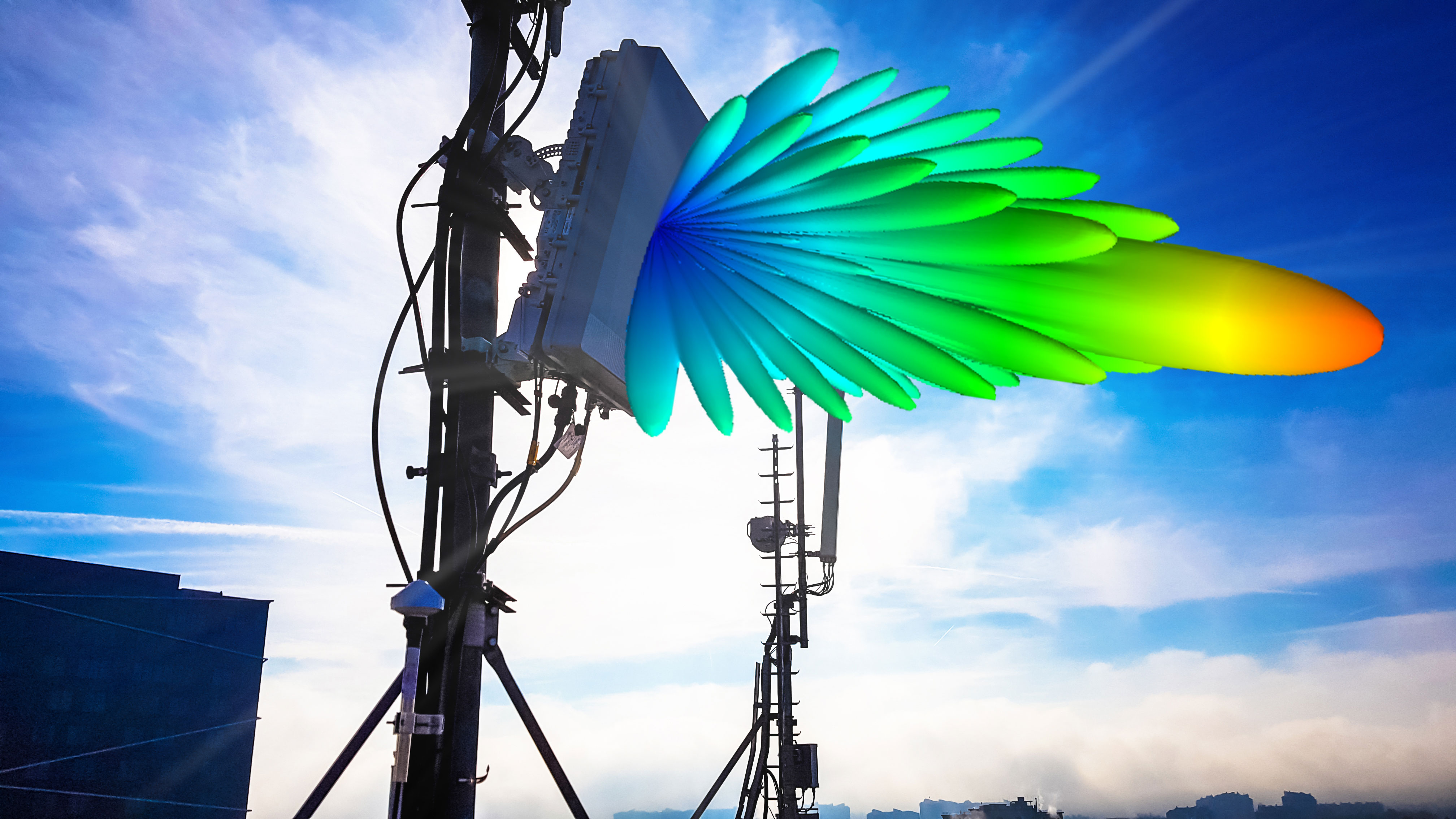 Simulation of a 5G massive MIMO array antenna in a network environment.