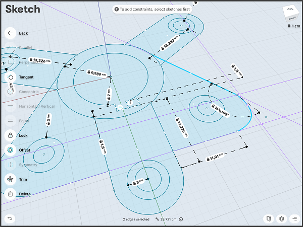 geometric constraint solving in a CAD sketch