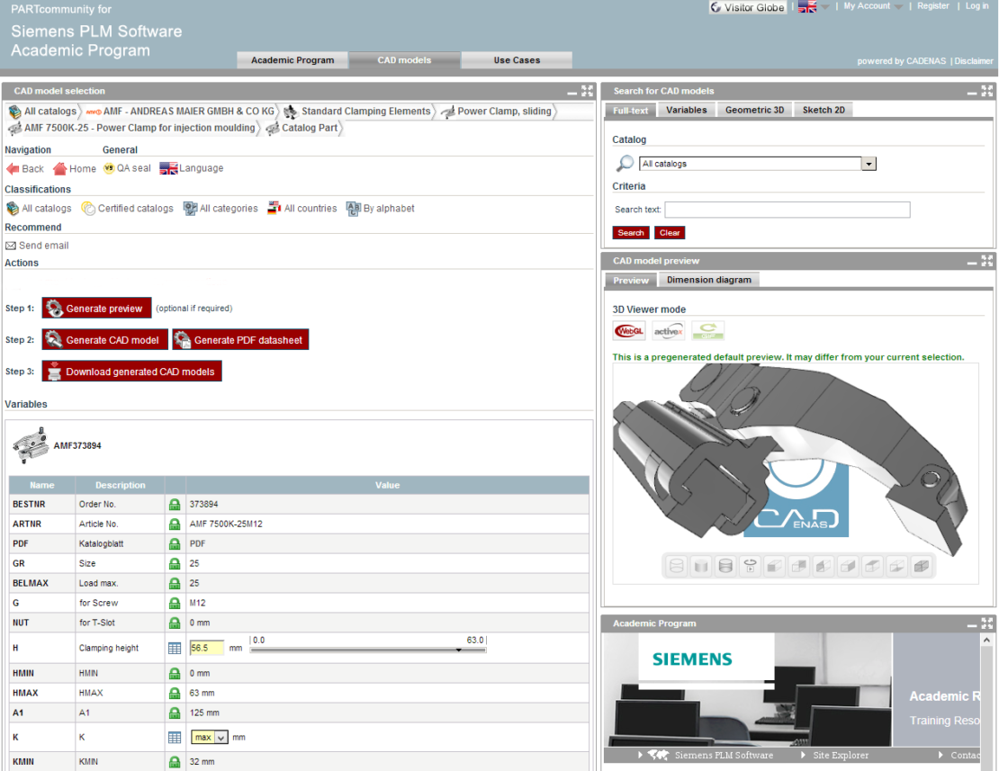 Access Millions of Parts on CADENAS' 3D Parts Catalog Academic and