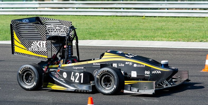 On the winning KIT Karlsruhe autonomous driving racecar, not the LIDAR sensor on the nose plus small cameras mounted on the rollbar.