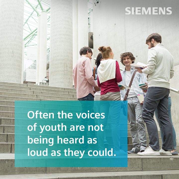 Graphic with a quote from Felipe Gomez Gallo: "Often the voices of youth are not being heard as loud as they could"