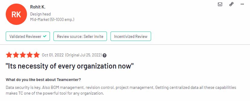 Rohit K. declares that Teamcenter is a necessity for any organization.
