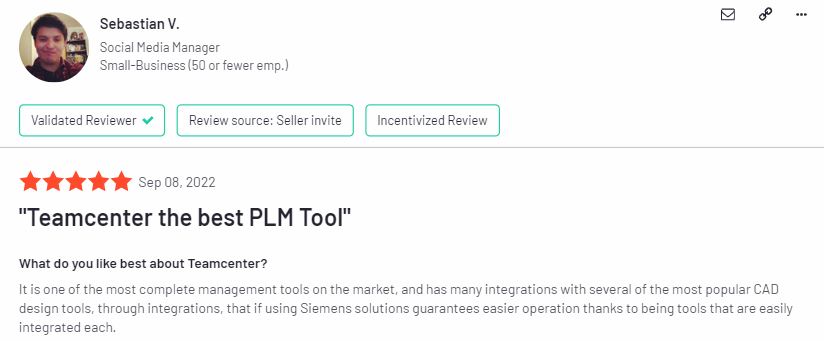 Sebastian V. declares the best PLM software Teamcenter Siemens.