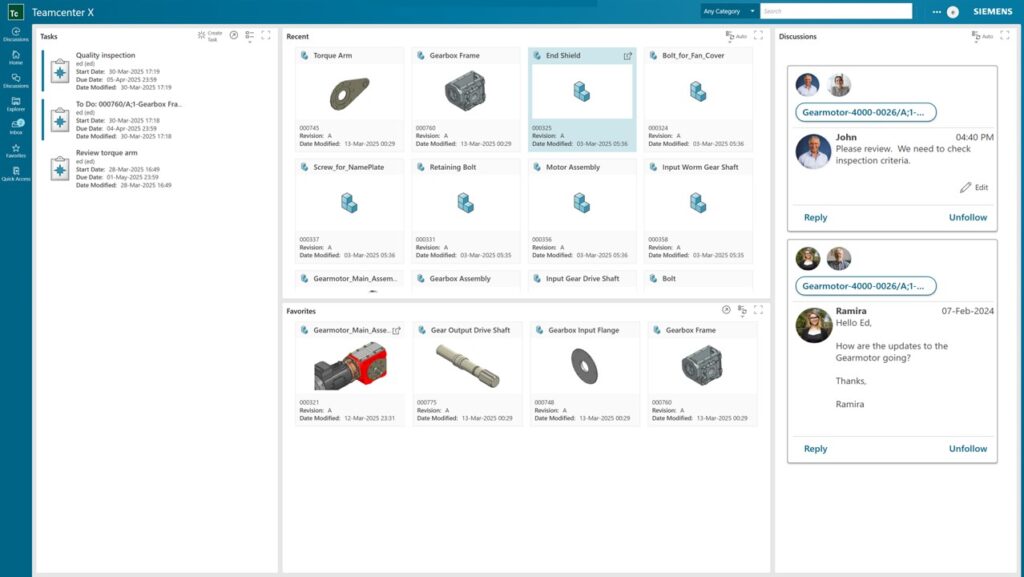 Picture of Teamcenter X Essentials UI homepage 