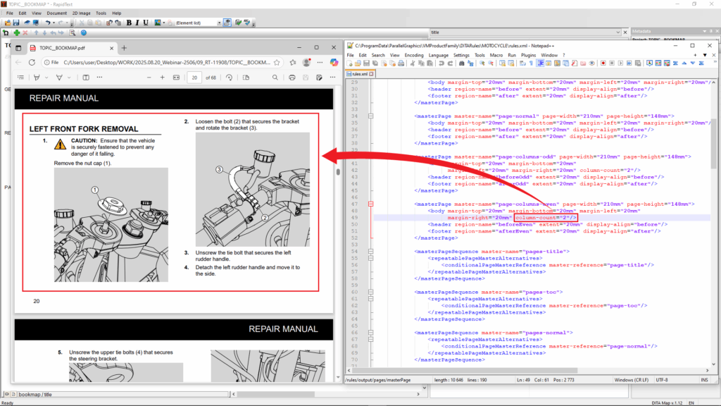 Sample two-column PDF layout customized using rules.xml
