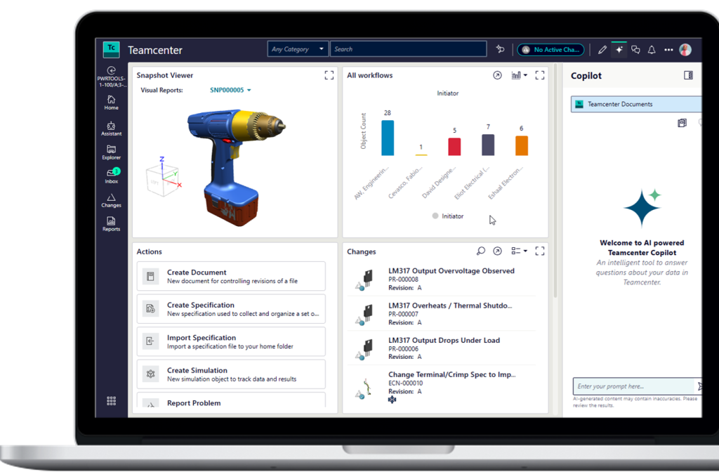 Image of the Teamcenter Home page