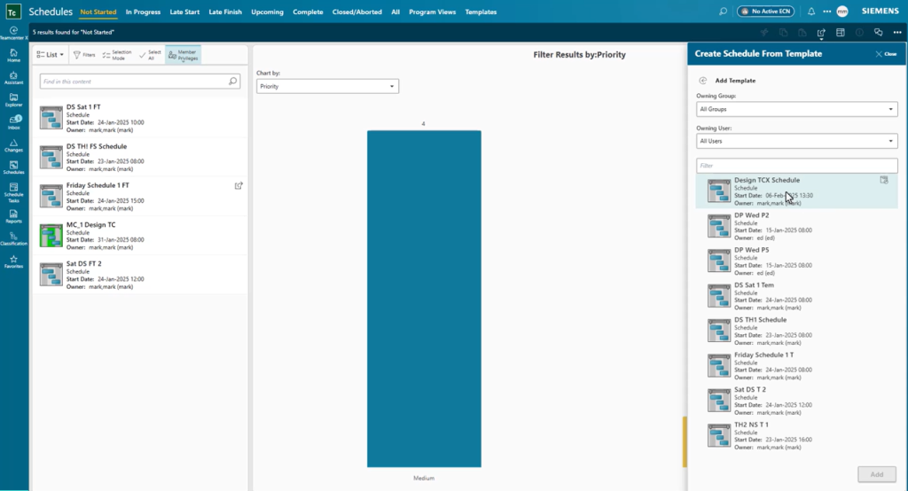 Creating a schedule in Teamcenter X from a list of templates
