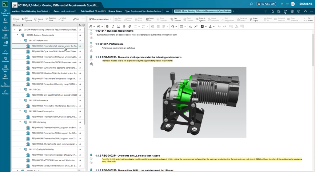 Review your requirement documents directly in Teamcenter X.