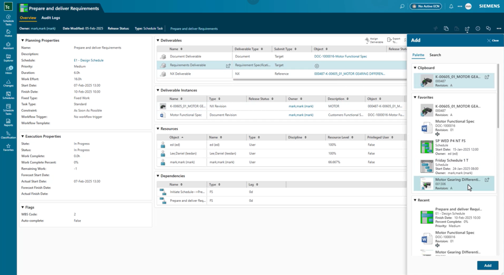 Easily find your requirement on a task for a streamlined requirements management process