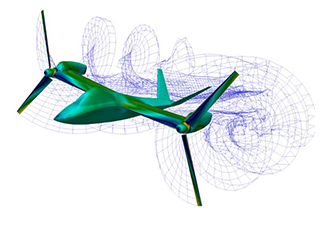 Simulation of air flow behind and aircraft.