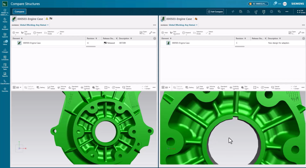 Compare structures directly in Teamcenter X