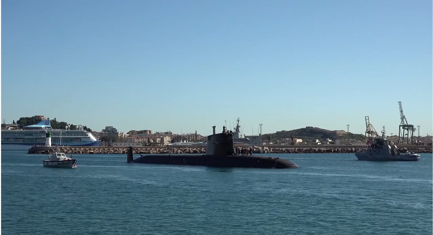 Model-based systems engineering example showing Navantia submarine partially submerged.