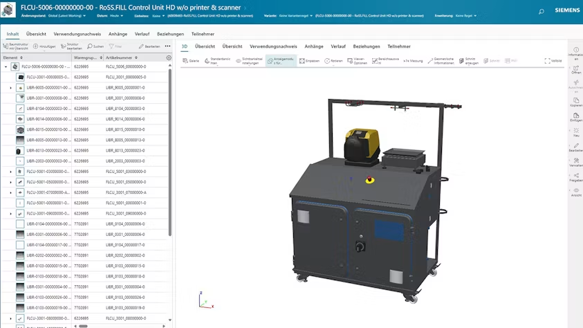 Screen shot of Teamcenter in use at Single Use Support