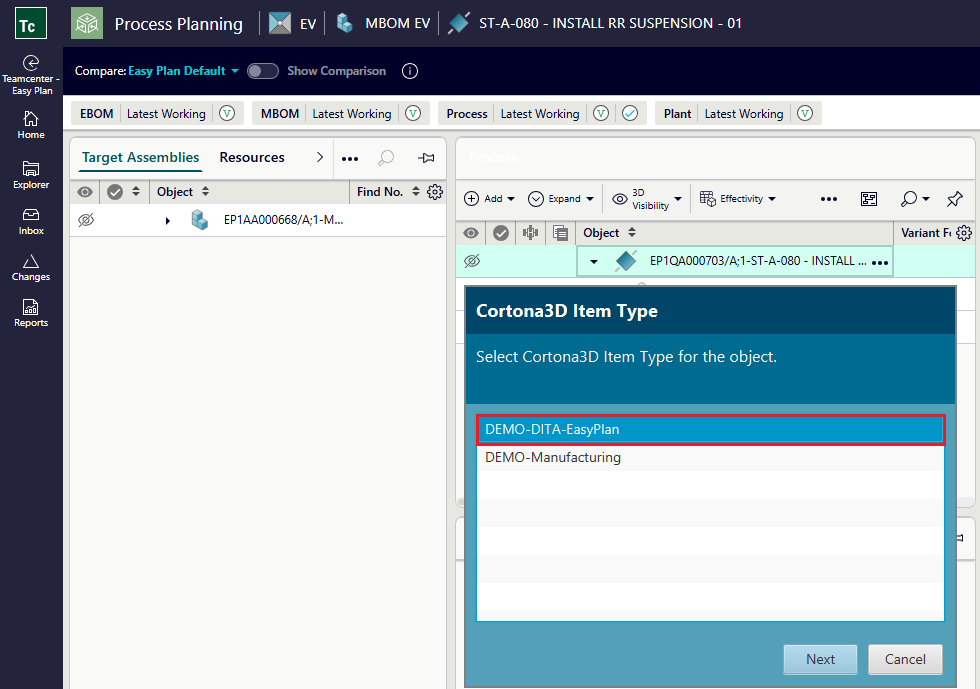Screen shot showing importing process data from Easy Plan to generate DITA compliant job cards.
