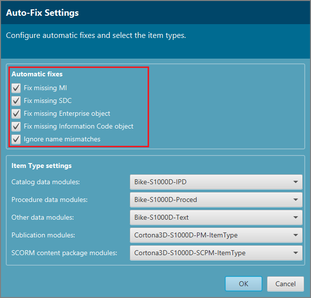 Screen shot showing automatic fixes for imported S1000D data in Teamcenter RapidAuthor