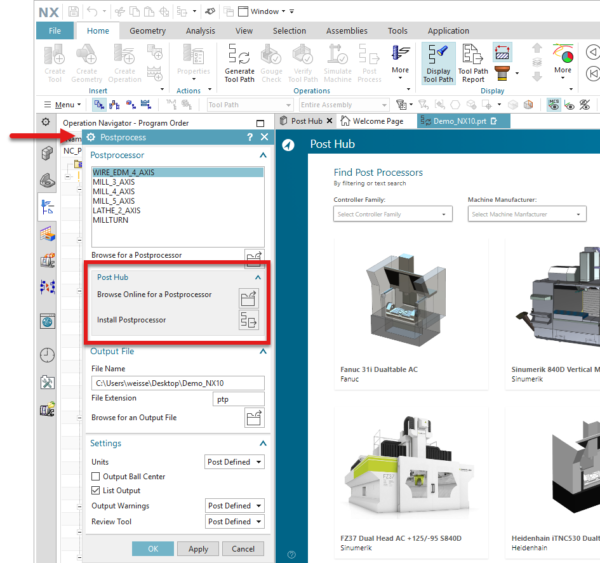 Dialog box for Smart Machine Kit Solutions in NX CAM Post Hub