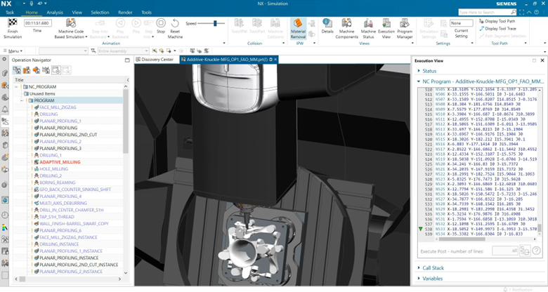 A screenshot showing a digital representation of the steering knuckle in NX CAM
