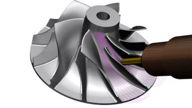 A turbo blade being machined.