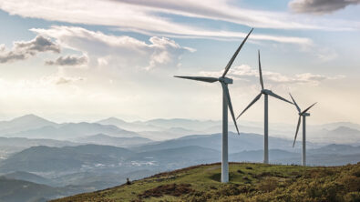 Wind turbines on a hill top for energy generation