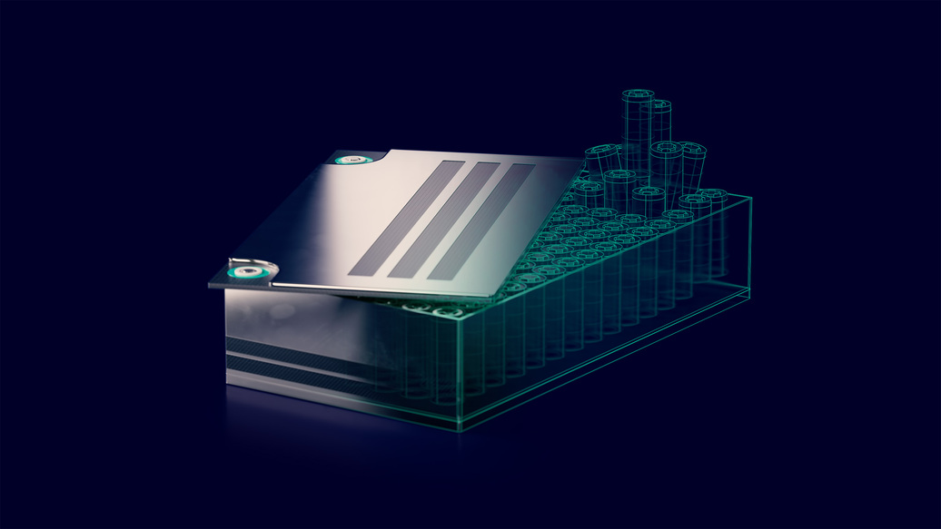 A concept of a battery pack, transitioning into a digitalized form.