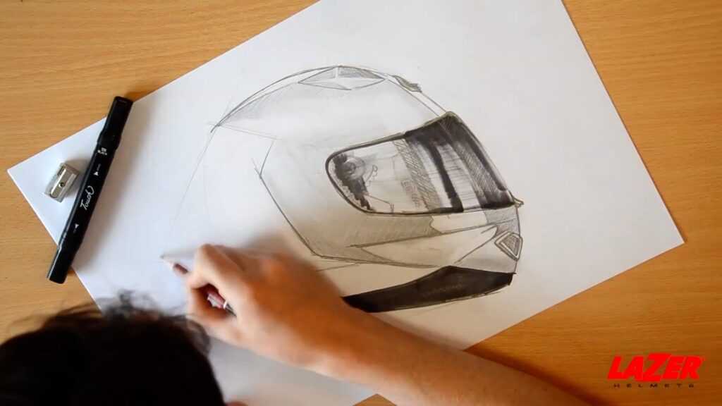 The design process still starts with a hand sketch at Lazer Helmets.