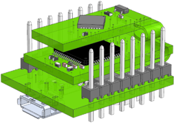 This is an image of a finished interconnected rigid-flex PCB