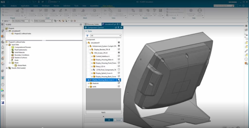 This image shows the user using component control to 
select only the geometry needed.