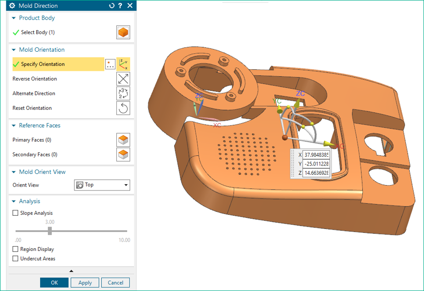 An example of the new Mold Direction feature in NX.