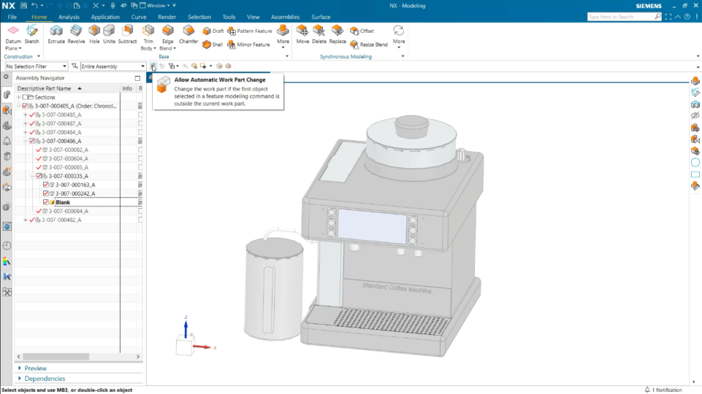 This image shows users how to set up associative geometry linking for interpart modeling. 