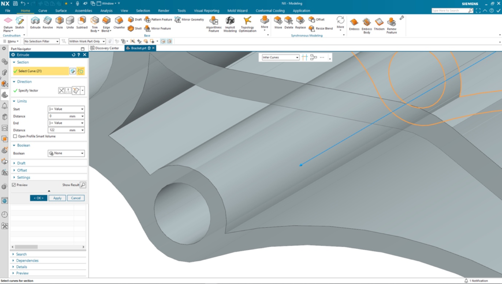 This image shows an obstructed view of geometry within NX.