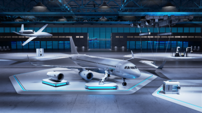 Airplane in Aerospace Factory in Industrial Metaverse