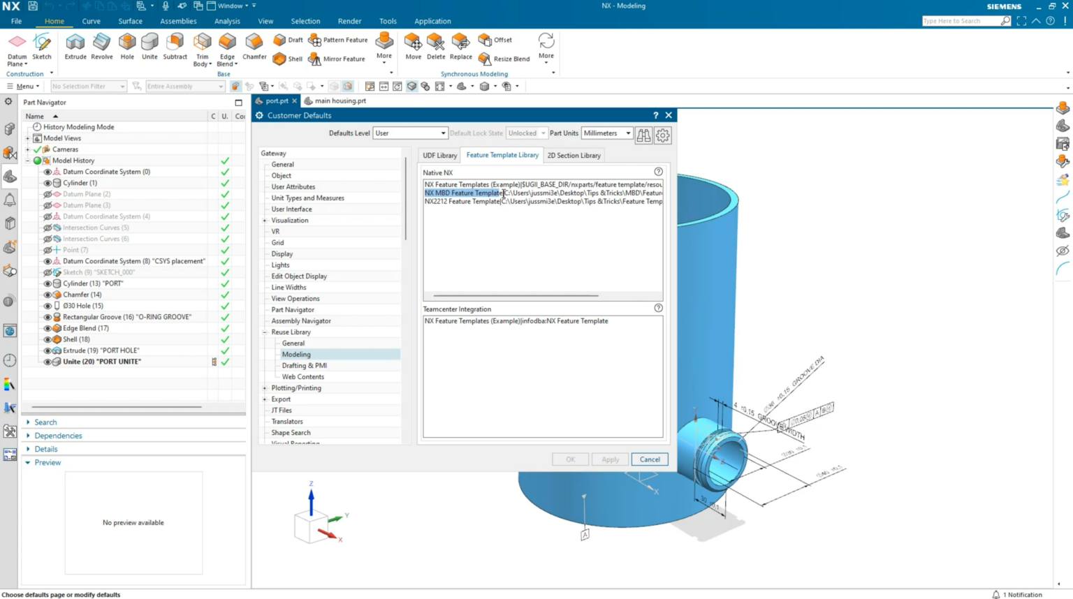 MBD Feature Templates Tips and Tricks NX Design