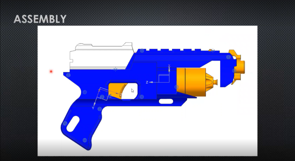 A 3D assembled design of a nerf gun in NX