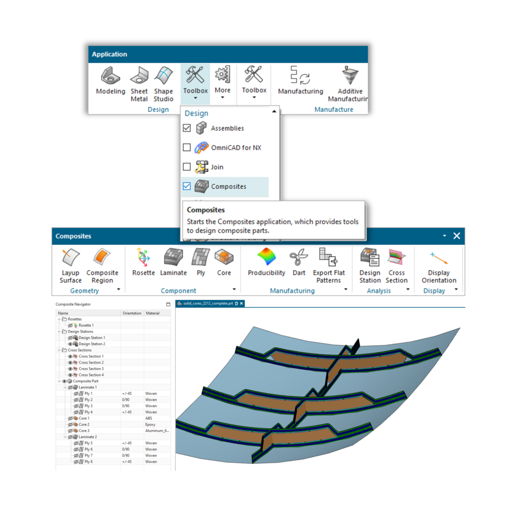 This image shows the intuitive approach to design within NX Composites