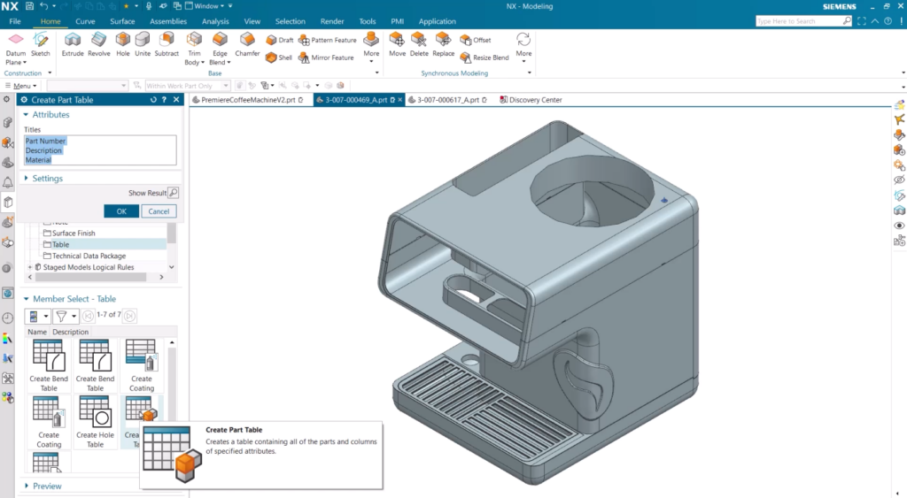 This image shows how to create a part table for MBD rules.