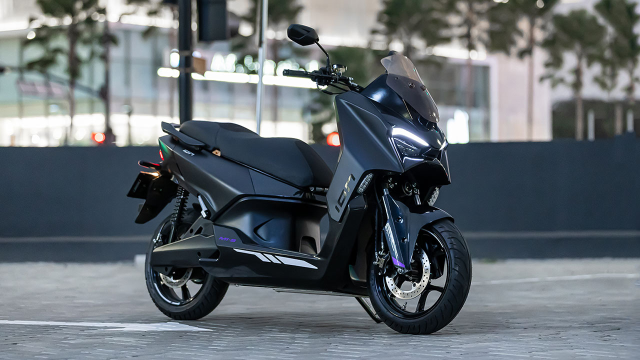 A black, electric IONM1-S motorbike.
