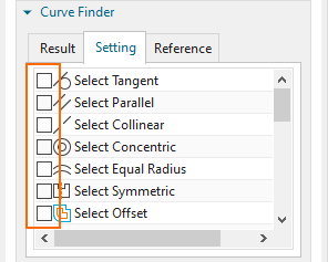 A screenshot of NX Software showing the Curve Finder within the Move Curve command dialog