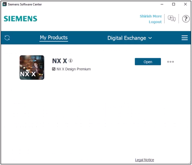 A screenshot of NX X CAD software in Siemens Software Center