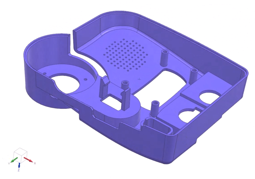 A screenshot from NX software's Molded Part Design application showing a finished CAD design for a speaker housing