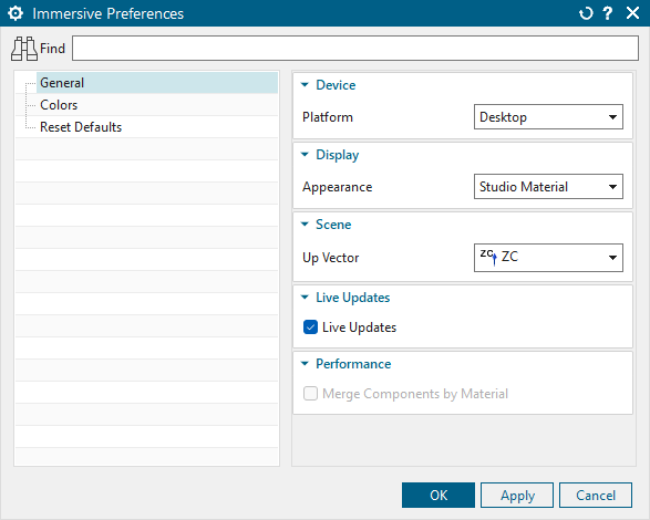 Immersive Preferences for use with Immersive Explorer.