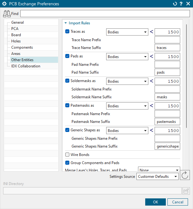 PCB Exchange Preferences window