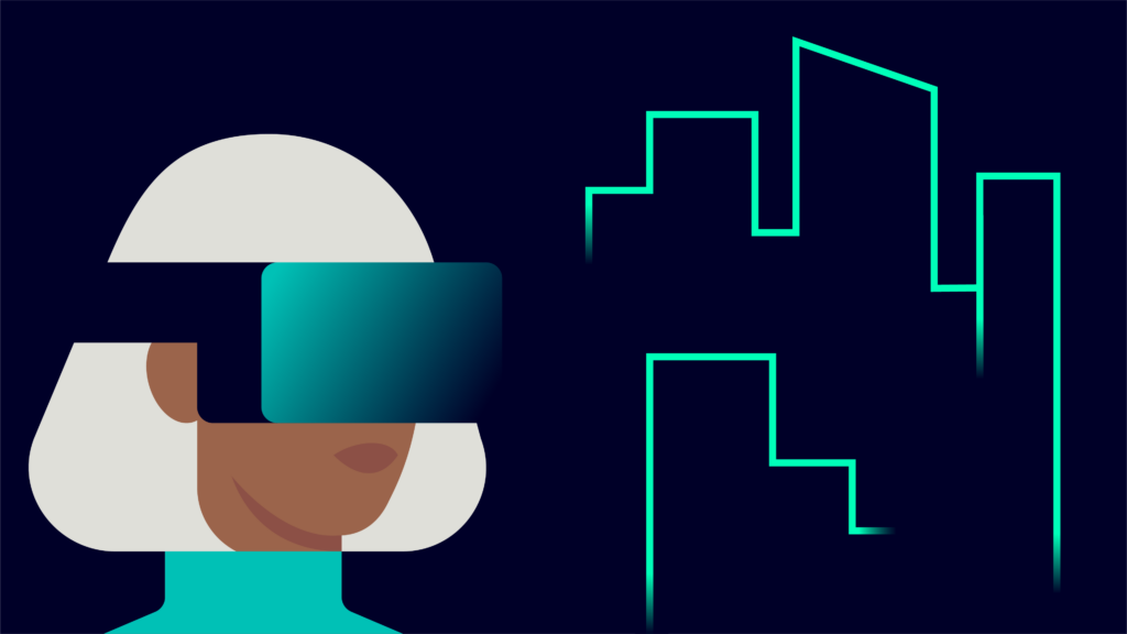Image shows an animated person wearing immersive design goggles