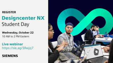 Students at a table working together while on Siemens Designcenter NX CAD software