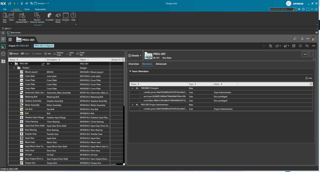 Collaborative design can be driven using Projects in Teamcenter.