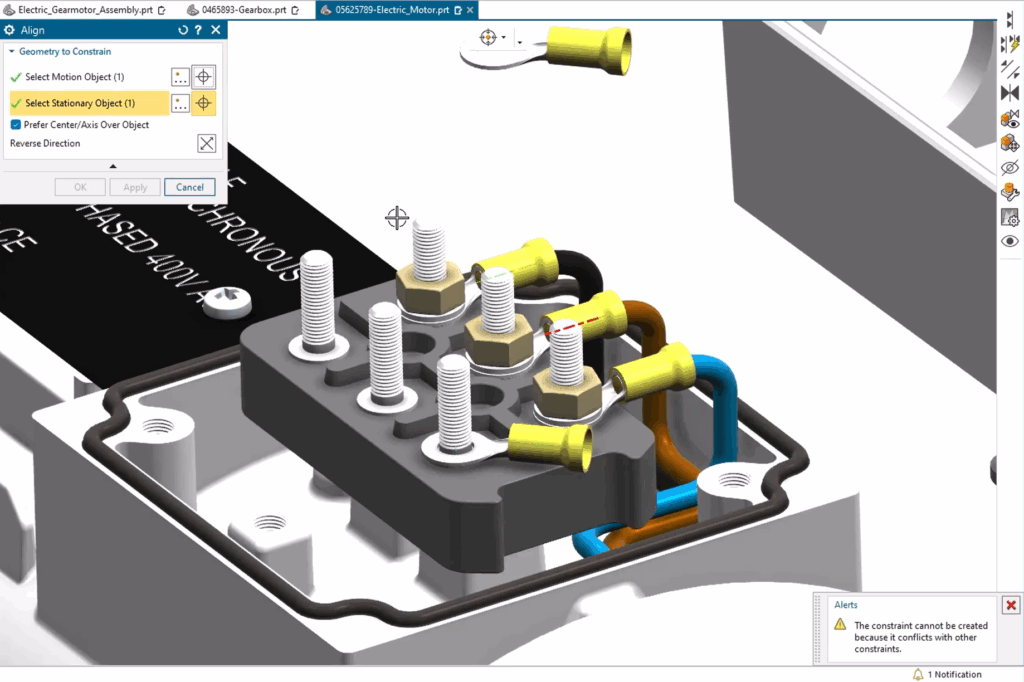This image shows how Assembly Constraints will no longer allow users to have conflicting constraints.
