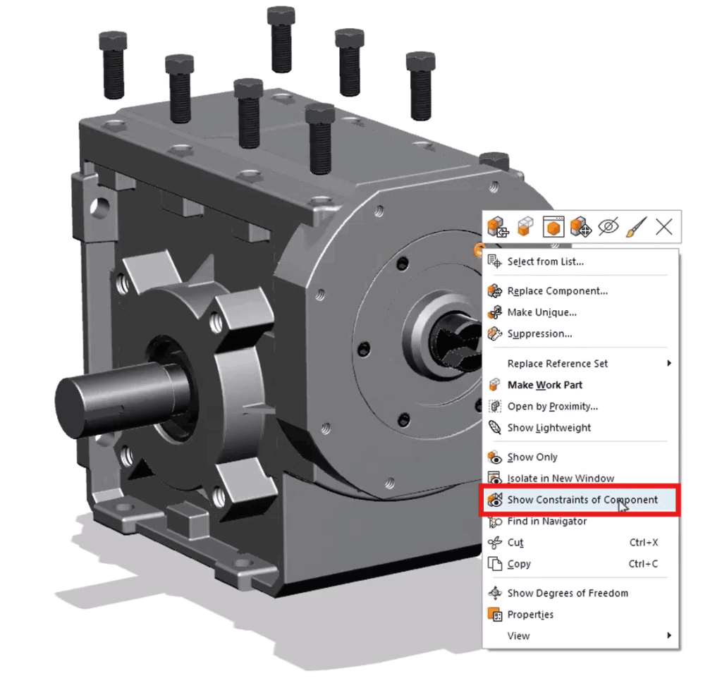 Showing off the UI to find the Show Constraints of Component.