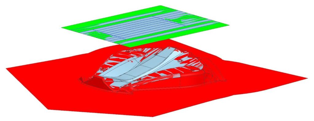 A visualization of NX CAD surfacing finishing.