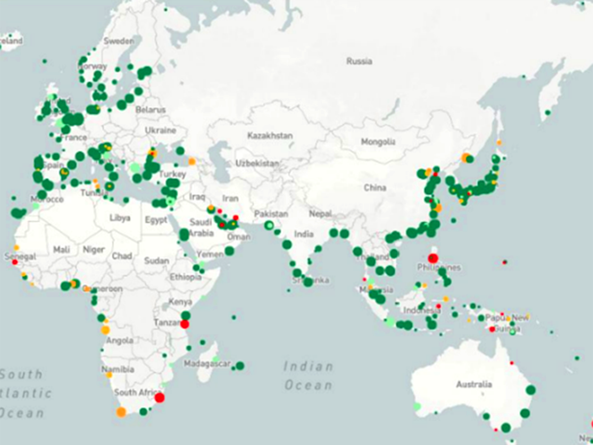 Portcast dashboard showing port status worldwide